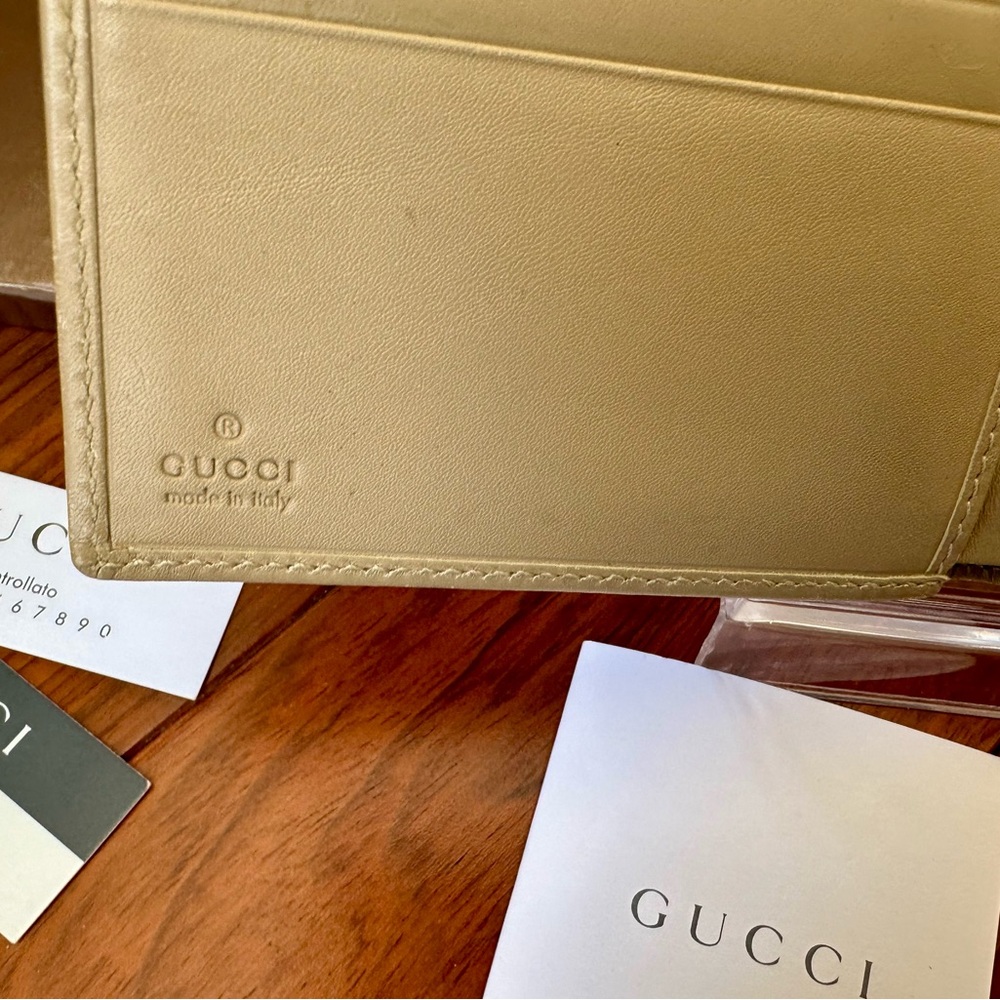 Gucci Vintage Tan Monogram Suede and Leather Bifold Wallet - Picture 10 of 16
